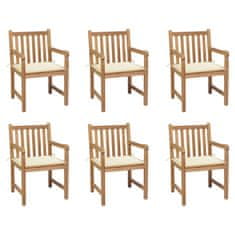 shumee 6 db tömör tíkfa kerti szék krémszínű párnákkal