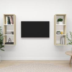 Greatstore 2 db fehér és tölgyszínű forgácslap fali TV-szekrény