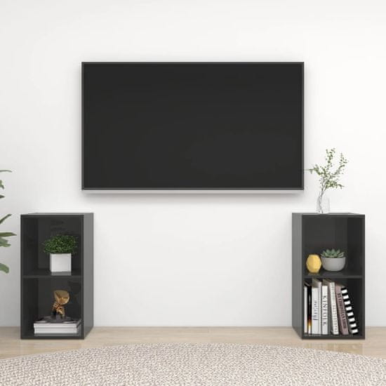 Greatstore 2 db magasfényű szürke forgácslap TV-szekrény 72 x 35 x 36,5 cm