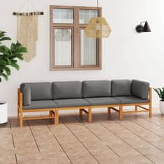 Greatstore négyszemélyes tömör tíkfa kerti kanapé szürke párnákkal