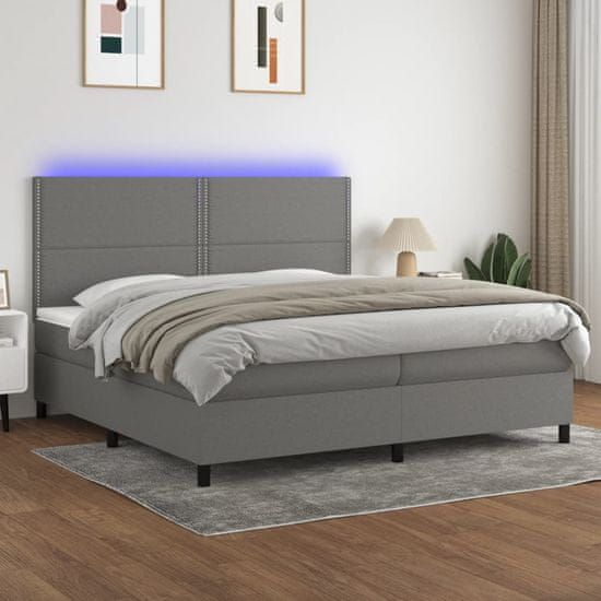 shumee sötétszürke szövet rugós és LED-es ágy matraccal 200x200 cm