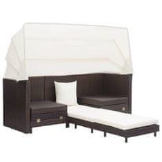 shumee 3-személyes barna kinyitható műrattan kanapéágy tetővel