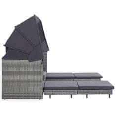shumee 3-személyes szürke kinyitható műrattan kanapéágy tetővel