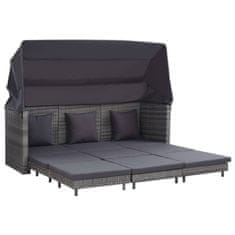 shumee 3-személyes szürke kinyitható műrattan kanapéágy tetővel