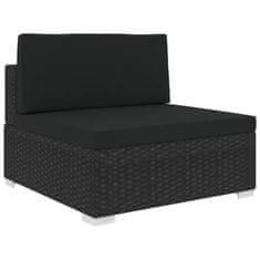 shumee 1 db fekete polyrattan moduláris középső kanapé párnákkal