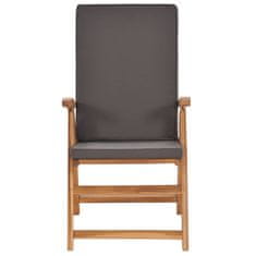 shumee 2 db szürke dönthető tömör tíkfa kerti szék párnákkal