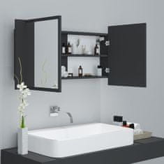 Greatstore szürke LED-es tükrös fürdőszobaszekrény 90 x 12 x 45 cm