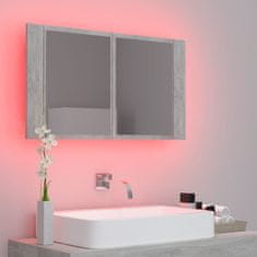 Greatstore betonszürke LED-es tükrös fürdőszobaszekrény 80 x 12 x 45 cm