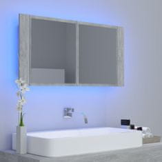 Greatstore betonszürke LED-es tükrös fürdőszobaszekrény 90 x 12 x 45 cm