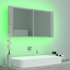 Greatstore betonszürke LED-es tükrös fürdőszobaszekrény 90 x 12 x 45 cm