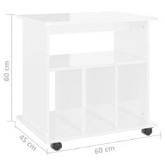 shumee magasfényű fehér forgácslap kerekes szekrény 60 x 45 x 60 cm