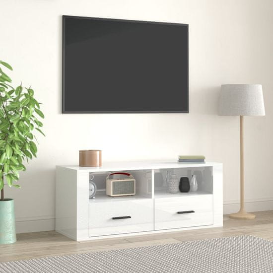 Greatstore fehér magasfényű szerelt fa TV-szekrény 100x35x40 cm