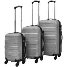 Greatstore 3 darabos ezüstszínű húzható kemény bőrönd szett 45,5/55/66 cm