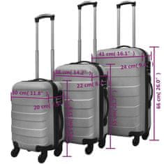 Greatstore 3 darabos ezüstszínű húzható kemény bőrönd szett 45,5/55/66 cm