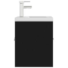 Greatstore fekete forgácslap mosdószekrény beépített mosdókagylóval