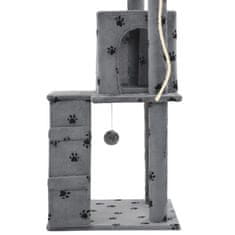 Greatstore szürke, mancsmintás macskabútor szizál kaparófákkal 120 cm