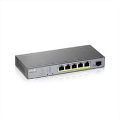 Zyxel GS1350-6HP, 6 portos CCTV PoE switch, nagy hatótávolság, 60W, 802.3BT (1 év NCC Pro csomag licenc csomagban)