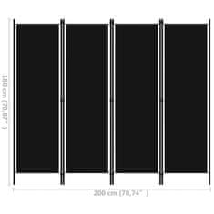 Vidaxl fekete 4 paneles paraván 200 x 180 cm 320722