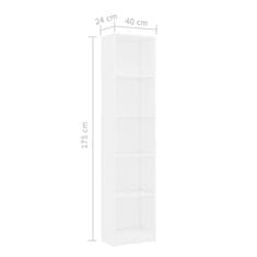 Vidaxl 5-szintes fehér forgácslap könyvszekrény 40 x 24 x 175 cm 800846