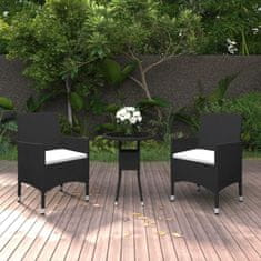 Greatstore 3 részes fekete polyrattan kerti étkezőgarnitúra párnákkal