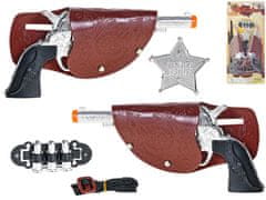 Cowboy pisztoly 19,5 cm pisztolytáskával + jelvény és töltények