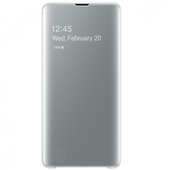SAMSUNG Galaxy S10e SM-G970, Oldalra nyíló tok, hívás mutatóval, Clear View Cover, fehér, gyári (sérült csomagolás) (RS85280SCS)