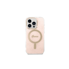 Guess csomag (GUBPP14XH4EACS) - Guess MagSafe pink tok + Guess vezeték nélküli töltő Apple iPhone 14 Pro Max készülékhez