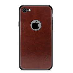 MOFI műanyag telefonvédő (szilikon keret, bőr hatású hátlap, logo kivágás) SÖTÉTBARNA [Apple iPhone 8 4.7] (5996457791859)