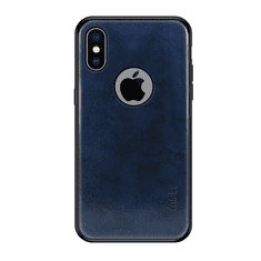MOFI műanyag telefonvédő (szilikon keret, bőr hatású hátlap, logó kivágás) SÖTÉTKÉK [Apple iPhone XS 5.8] (5996457831111)