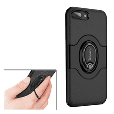 iPaky műanyag telefonvédő (szilikon belső, mágneses telefontartó gyűrű, 360°-ban forgatható) FEKETE [Apple iPhone 8 Plus 5.5] (5996457743674)