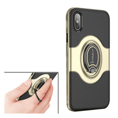 iPaky műanyag telefonvédő (szilikon belső, mágneses telefontartó gyűrű, 360°-ban forgatható) ARANY [Apple iPhone XS 5.8] (5996457743605)