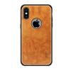 műanyag telefonvédő (szilikon keret, bőr hatású hátlap, logó kivágás) BARNA [Apple iPhone XS 5.8] (5996457831043)