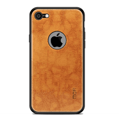 MOFI műanyag telefonvédő (szilikon keret, bőr hatású hátlap, logo kivágás) VILÁGOSBARNA [Apple iPhone 8 4.7] (5996457791880)