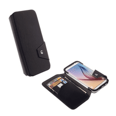 Krusell FlipWallet KALMAR tok álló, bőr hatású (FLIP, oldalra nyíló, bankkártya tartó) FEKETE [Samsung Galaxy S6 (SM-G920)] (76137)