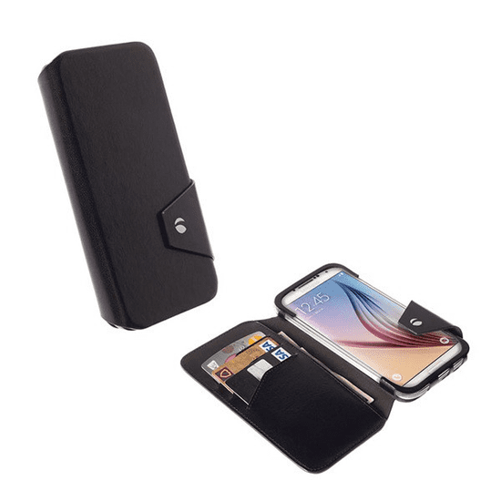 Krusell FlipWallet KALMAR tok álló, bőr hatású (FLIP, oldalra nyíló, bankkártya tartó) FEKETE [Samsung Galaxy S6 (SM-G920)] (76137)