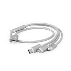 Gembird töltőkábel 3in1 elosztó, Lightning (M)/microUSB (M)/USB-C (M) USB 2.0 (M) - USB 2.0 (M), 1 m, ezüst színű