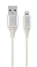 Gembird Lightning 8 tűs (M) USB 2.0 (M) töltőkábel, prémium, fonott, 1 m, fehér