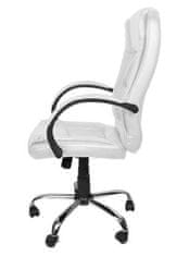 Malatec Állítható forgatható bőr irodai szék fehér - puha kerekekkel