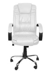 Malatec Állítható forgatható bőr irodai szék fehér - puha kerekekkel