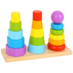 Tooky Toy fa kirakós játék Három egymásra rakható torony Kisebb - Nagyobb