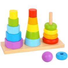 Tooky Toy fa kirakós játék Három egymásra rakható torony Kisebb - Nagyobb