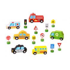 Tooky Toy fa járművek és útjelző táblák készlete