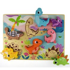 Tooky Toy Montessori fa puzzle állatok dinoszauruszok megfelelő formák
