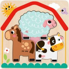 Tooky Toy Montessori fa kirakójátékok Többrétegű tábla Állatok a farmon 7 el.