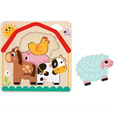 Tooky Toy Montessori fa kirakójátékok Többrétegű tábla Állatok a farmon 7 el.