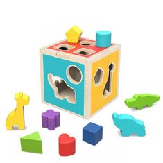 Tooky Toy fa oktatási kocka Sorter állatok geometriai figurák