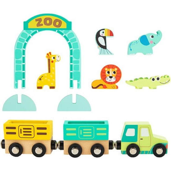 Tooky Toy játék fa tábla állatkerti állatok jármű vagonok