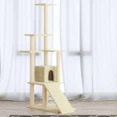 Greatstore krémszínű macskabútor szizál kaparófákkal 155 cm