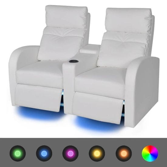shumee LED 2 személyes műbőr dönthető támlájú fotel fehér