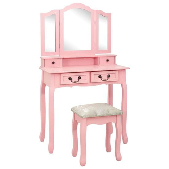 shumee rózsaszín császárfa fésülködőasztal-szett ülőkével 80x69x141 cm